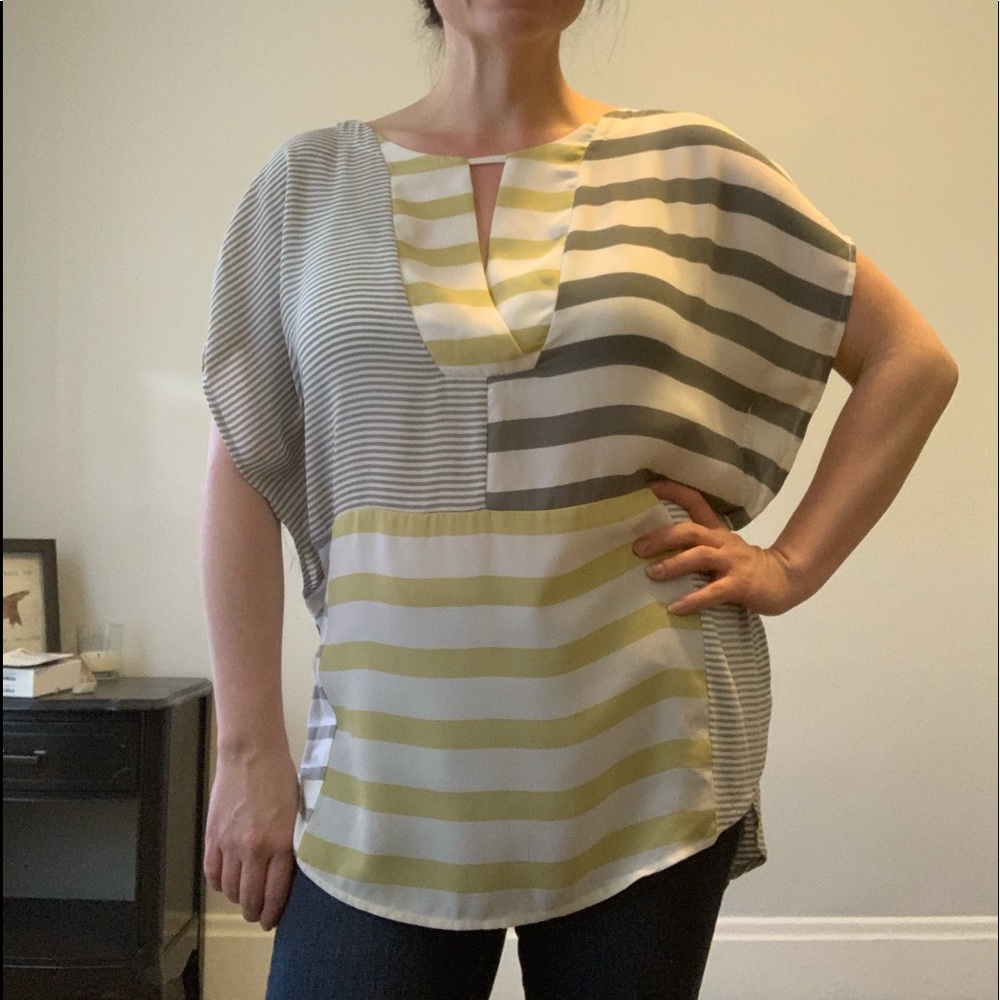 Yellow/ Grey/ White striped top Anthropologie